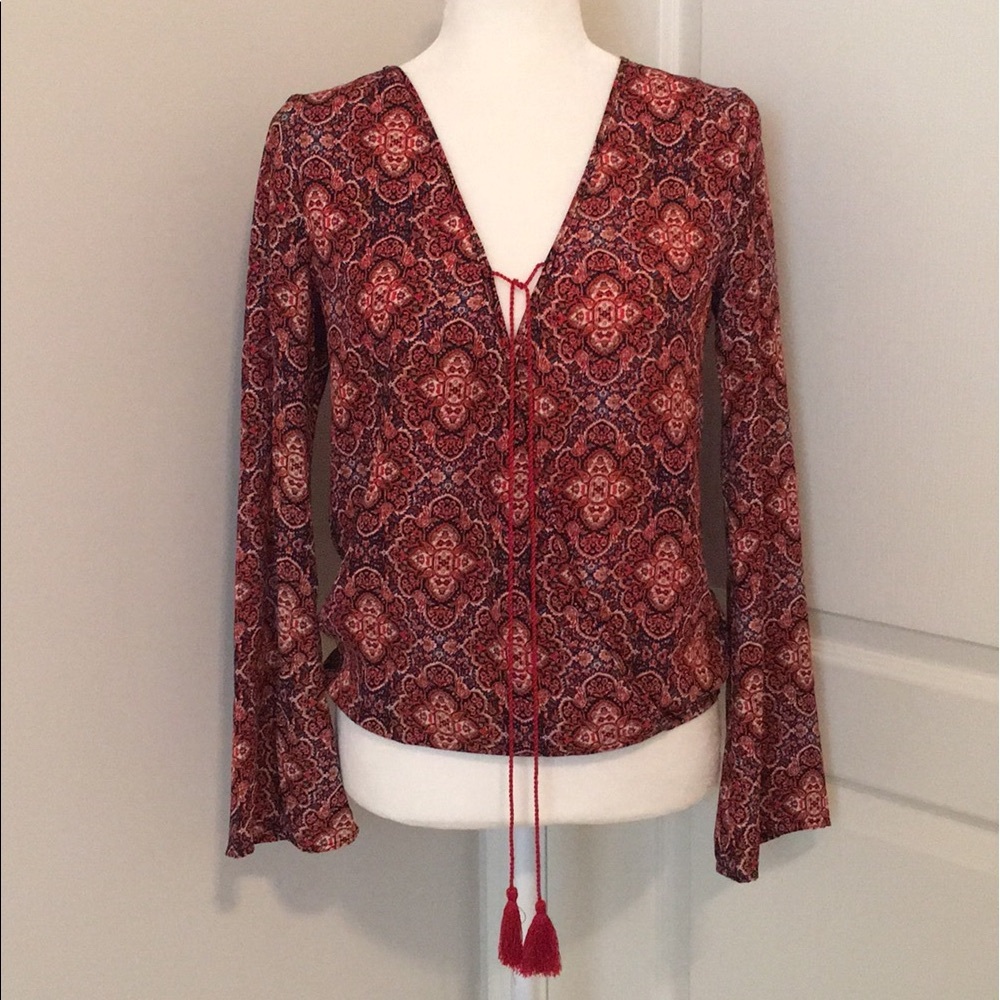 Xhilaration Faux Wrap Hippie Boho Top Blouse